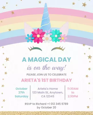 Unicorn Themed Birthday Celebration Flyer Template