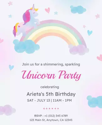 Unicorn Themed Birthday Party Flyer Template