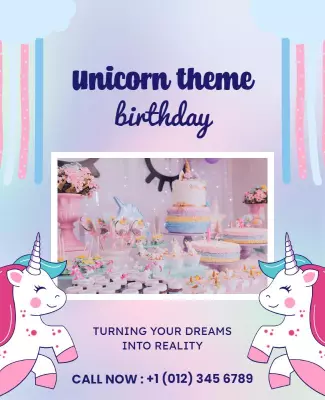 Charming Birthday Celebration Unicorn Theme Flyer Template