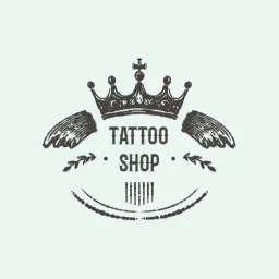Unique Crown and Wings Sketch Illustrating Tattoo Shop Logo Template