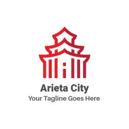 Unique Red Pagoda Structure Representing Arieta City Logo Template