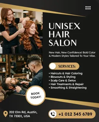 Unisex Hair Salon Services Promotional Poster Template