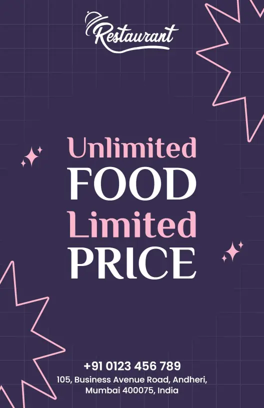 Unlimited Lunch and Dinner Offers with Extensive Variety Restaurant Menu Template