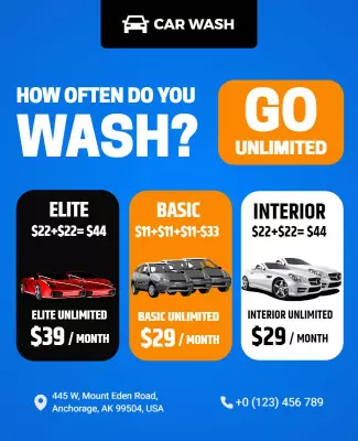 Unlimited Monthly Car Wash Packages Flyer Template