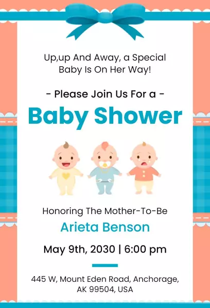 Up Up and Away Baby Shower Celebration Invitation Template