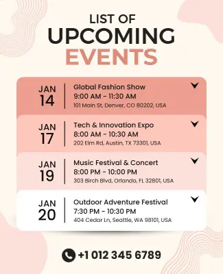 Upcoming Events Schedule Poster Template