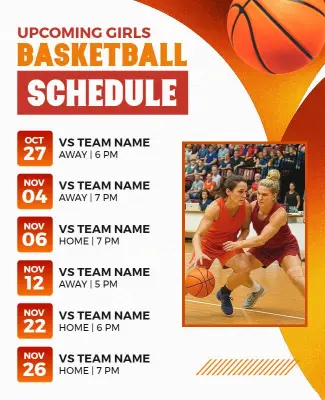 Upcoming Girls Basketball Game Schedule Flyer Template