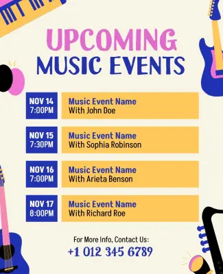 Upcoming Music Show Events Schedule Flyer Template