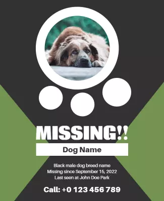 Urgent Black Missing Dog Alert Poster Template