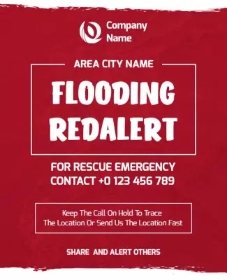 Urgent Red Flooding Disaster Alert Rescue Poster Template