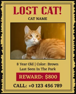 Urgent Vintage Lost Cat Announcement Poster Template