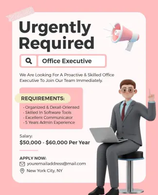 Urgently Requirement Hiring Office Executive Flyer Template