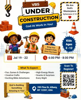Vacation Bible School Construction Flyer Template