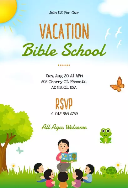 Vacation Bible School Family Gathering Church Invitation Template
