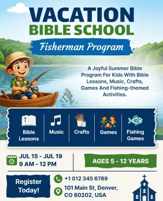 Vacation Bible School Fisherman Program Flyer Template