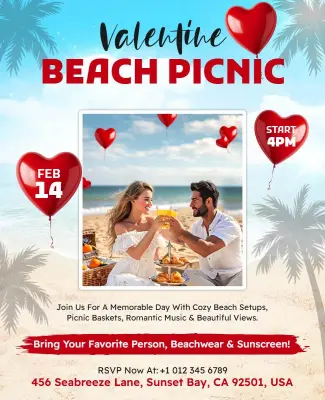 Valentine Beach Picnic Event Flyer Template
