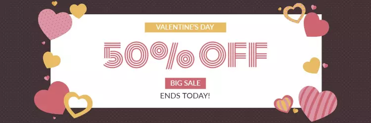 Valentine's Day 50% Off Heart-Themed Sales Banner Template