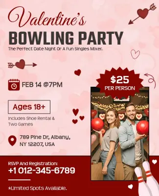 Valentine's Day Bowling Party Event Flyer Template