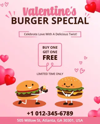Valentine's Day Burger Special Flyer Template