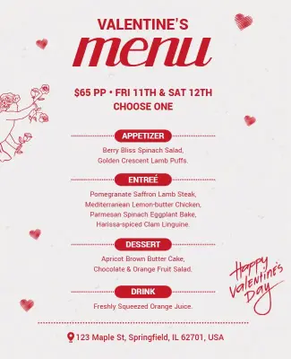 Valentine's Day Dinner Menu Flyer Template
