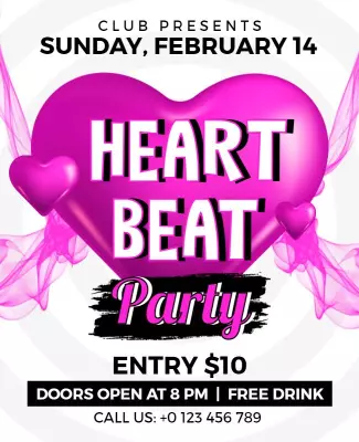 Valentines Day Heartbeat Club Party Flyer Template