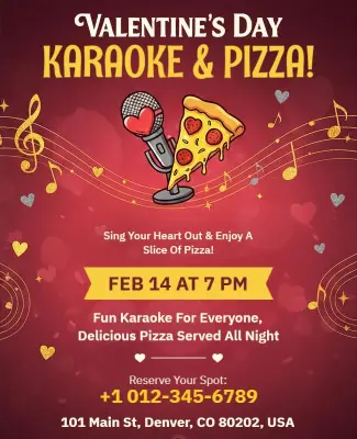 Valentine's Day Karaoke and Pizza Flyer Template