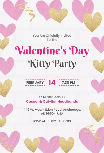 Valentine's Day Kitty Party Celebration Invitation Template