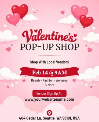 Valentine's Day Local Vendor Pop-up Shop Flyer Template