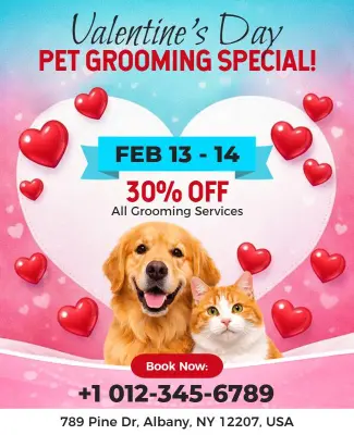 Valentine's Day Pet Grooming Special Flyer Template