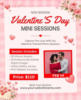 Valentine's Day Photography Session Booking Flyer Template