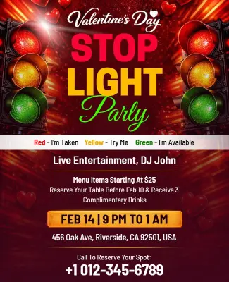 Valentine's Day Stoplight Party Event Flyer Template