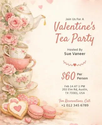 Valentine's Day Tea Party Invitation Flyer Template