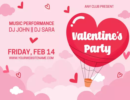 Valentine's Love Heart Music Party Announcement Brochure Template