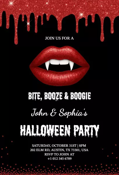 Vampire Kiss Themed Halloween Party Invitation Template