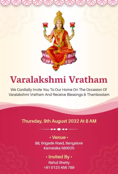 Varalakshmi Vratham Traditional Pooja Celebration Invitation Template