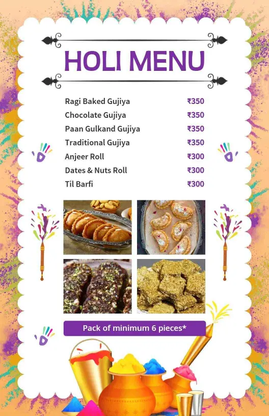 Variety Gujiya and Rolls Holi Menu Template