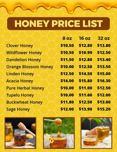 Variety of Rich and Flavorful Honey Selections Price List Template
