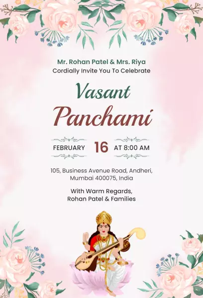 Vasant Panchami Floral Festival Celebration Invitation Template