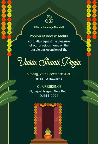 Vastu Shanti Pooja Festive Home Blessing Invitation Template