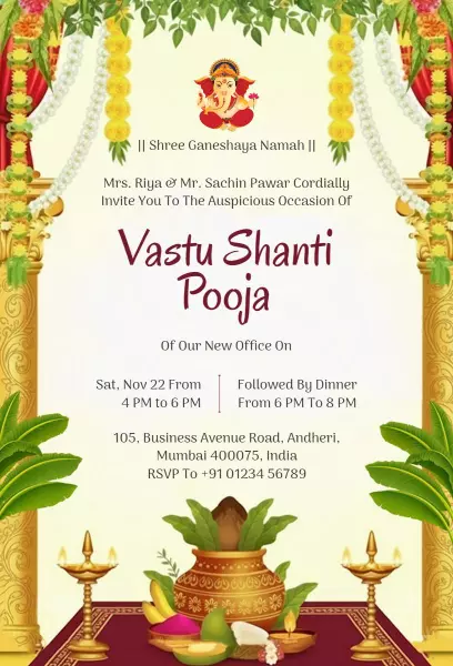 Vastu Shanti Pooja New Office Blessing Invitation Template
