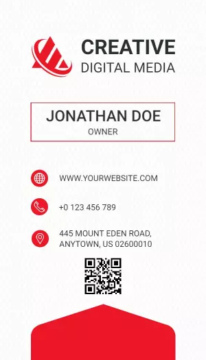 Vertical Layout Red Creative Digital Media Business Card Template