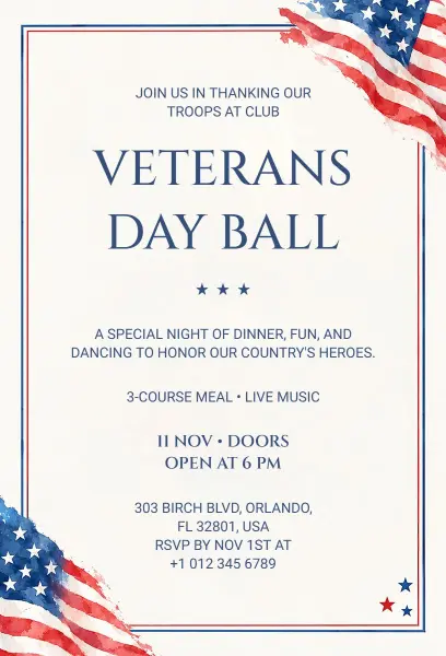 Veterans Day Ball Invitation Template