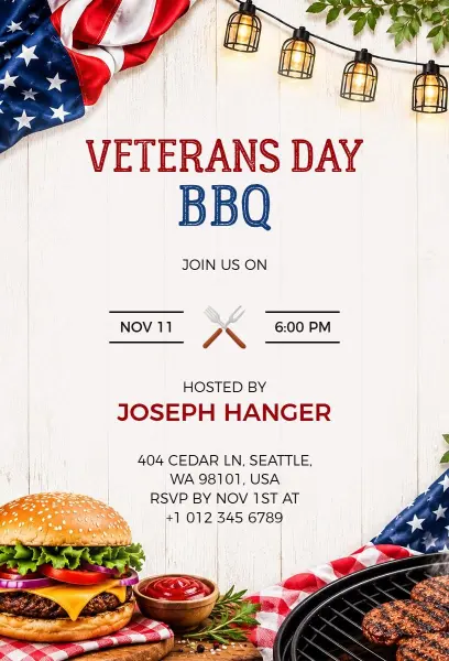 Veterans Day BBQ Celebration Invitation Template