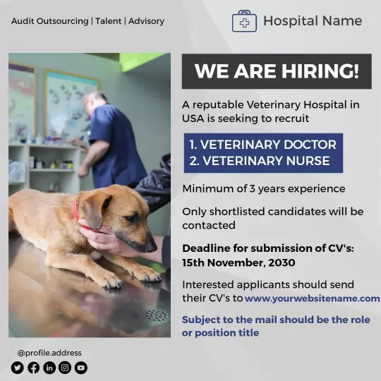 Veterinary Job Openings for Hospital Staff Recruitment Ad Template