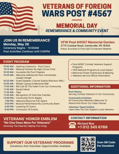 VFW Post Memorial Day Observance Flyer Template