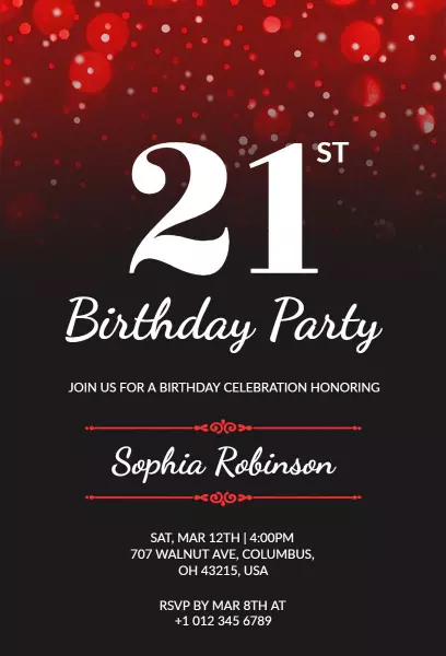 Vibrant 21st Birthday Celebration Party Invitation Template