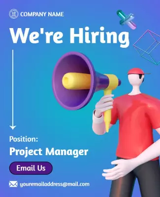 Vibrant 3D Recruitment Announcement Hiring Poster Template