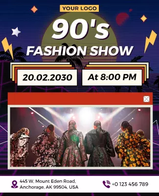 Vibrant 90's Fashion Show Celebration Poster Template