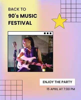 Vibrant 90's Music Festival Celebration Poster Template