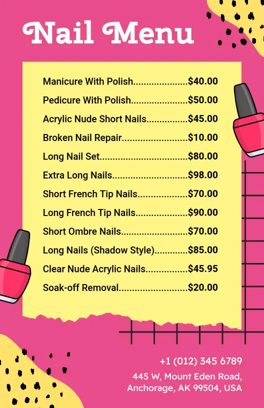 Vibrant Abstract Nail Care and Pricing Menu Template